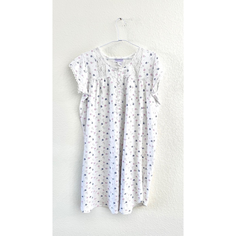 Vintage 90s Nightgown Womens Medium White Floral Lace Cotton Vintage Sleepwear